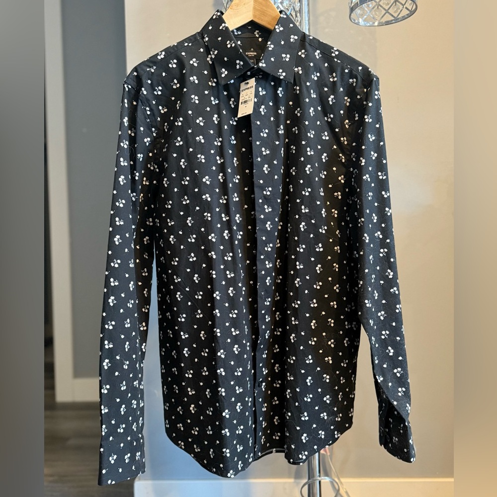 Express Black and White Floral Shirt